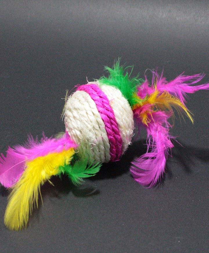 Juguete Bola para mascota con plumas