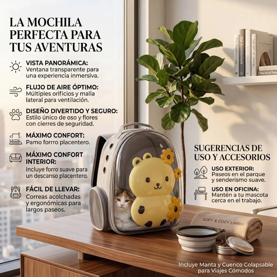 Mochila transportadora con diseño de oso